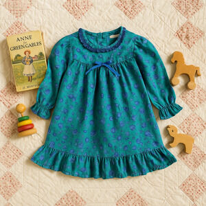Allison Ann Vintage 1980s Girls Dress – Teal & Periwinkle Floral | Size 3T